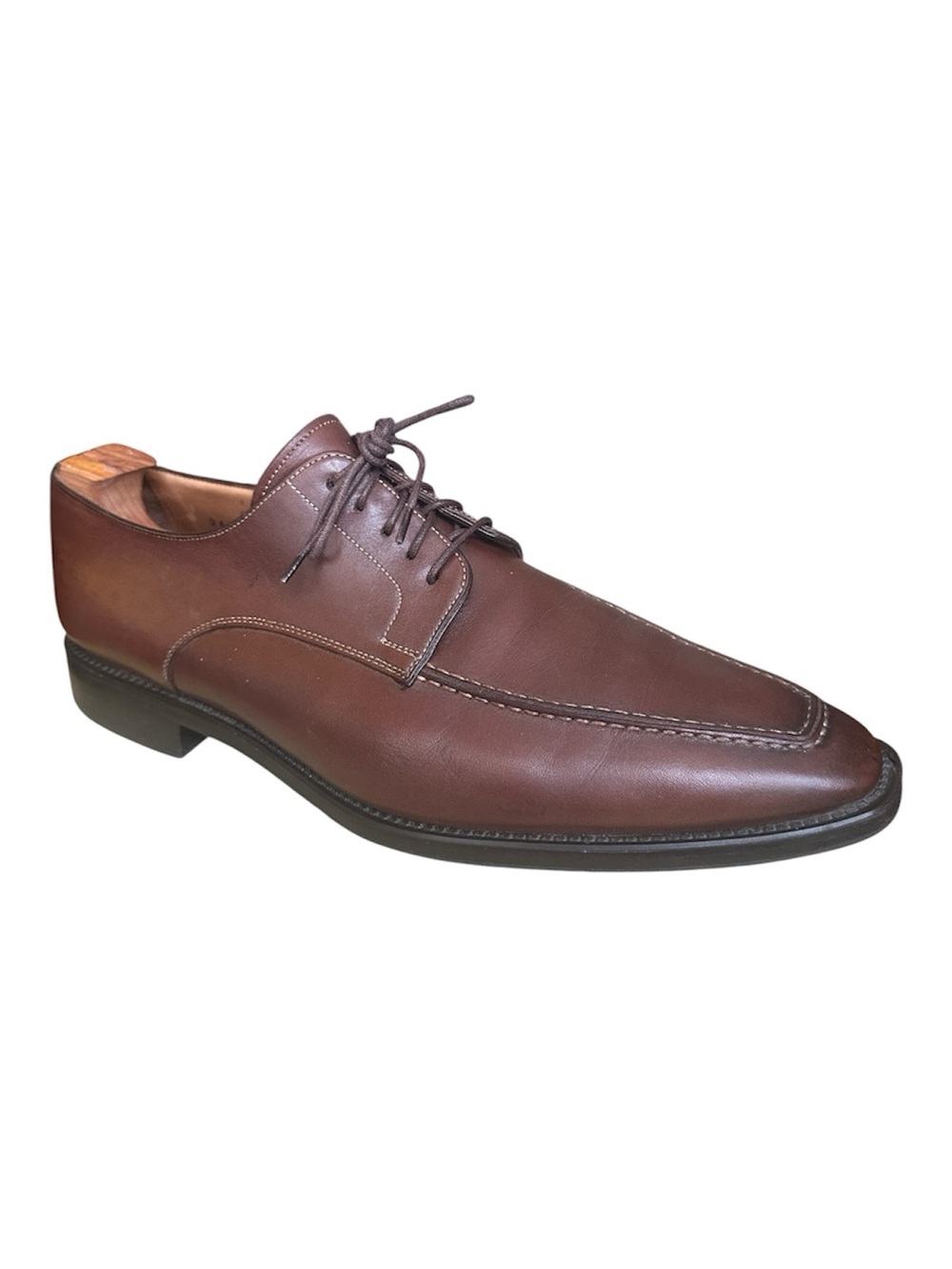 Santoni Men's Brown Leather Apron Toe Lace-Up Oxford Derby Dress Shoes Size 10.5
